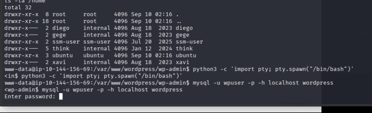 MySQL login prompt from the www-data reverse shell